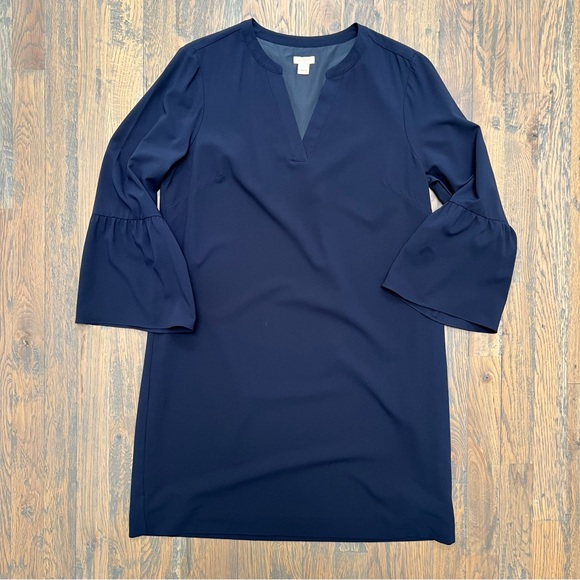 J. Crew Factory Navy Blue Flutter Sleeve Dress - Picture 1 of 8